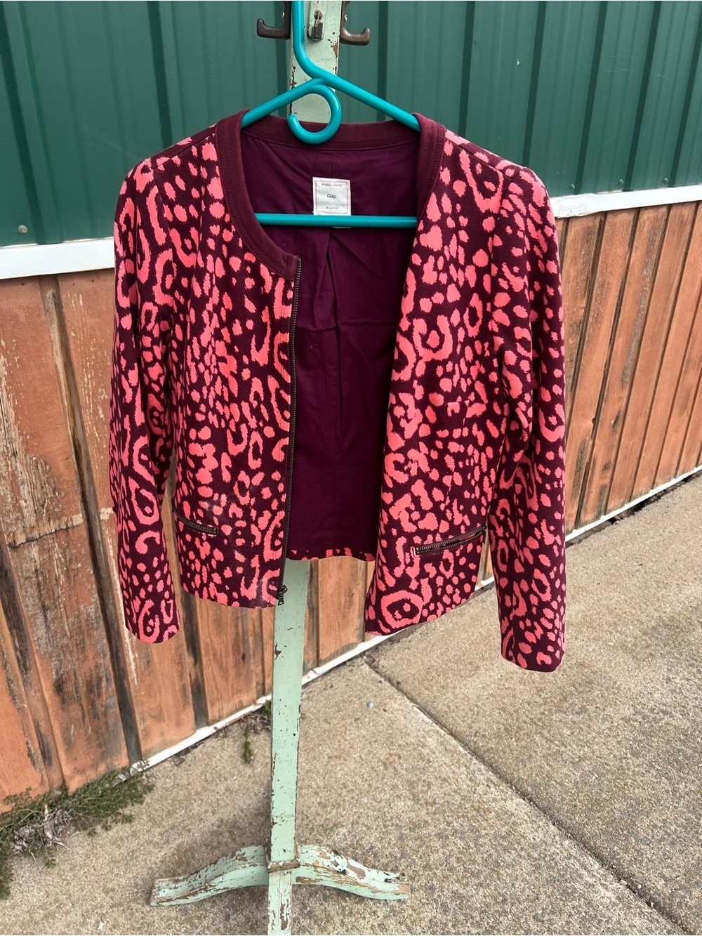 GAP Pink and Burgundy Leopard Print Open Jacket